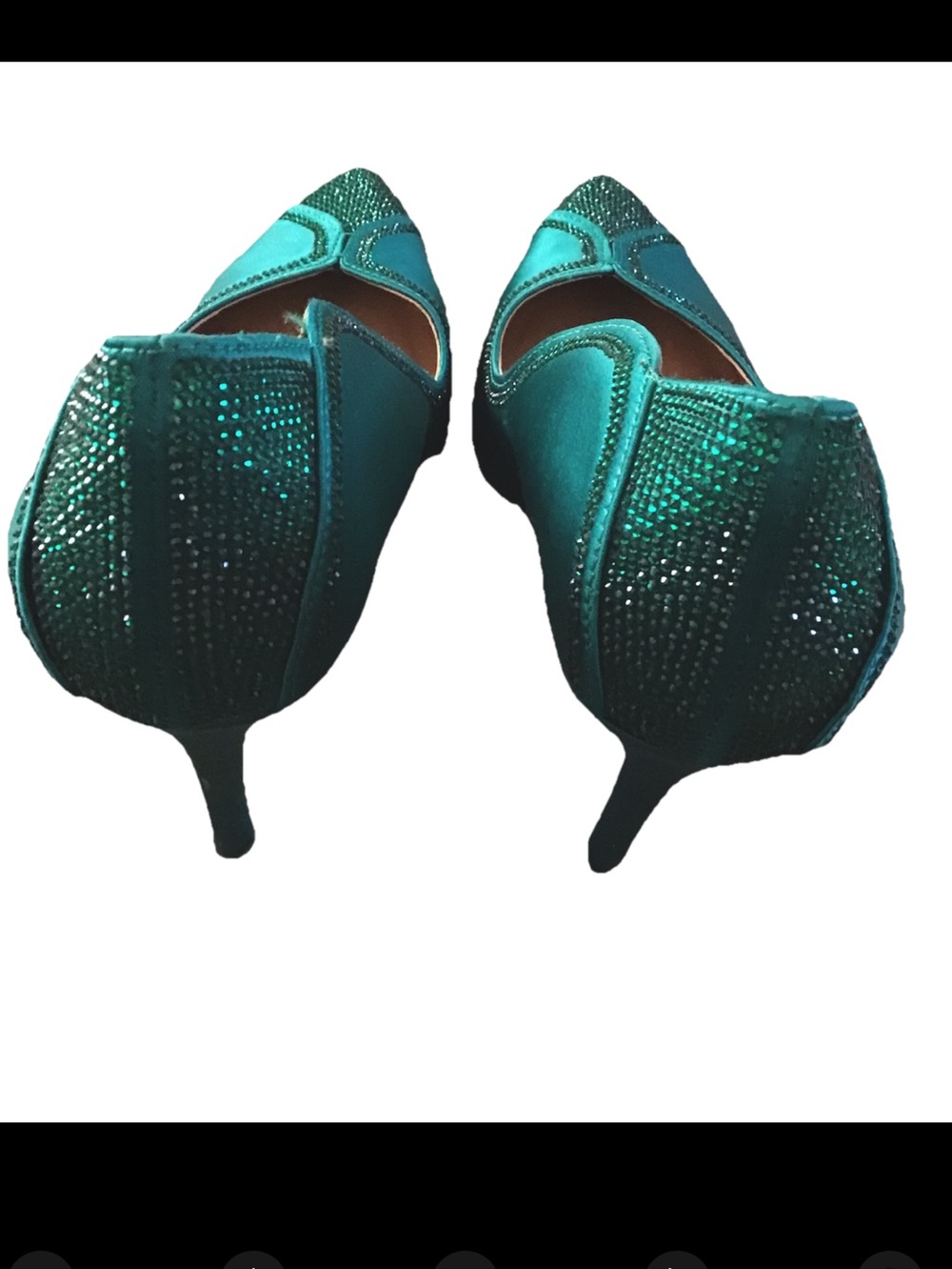 NEW Jessica Simpson Emerald Green Satin Rhinestone Stilettos (7,5) - Picture 4 of 6